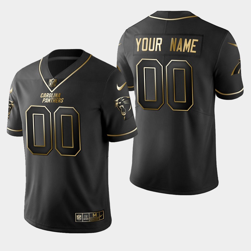Panthers #00 Custom Name and Number Name and Number Golden Edition Jersey - Black