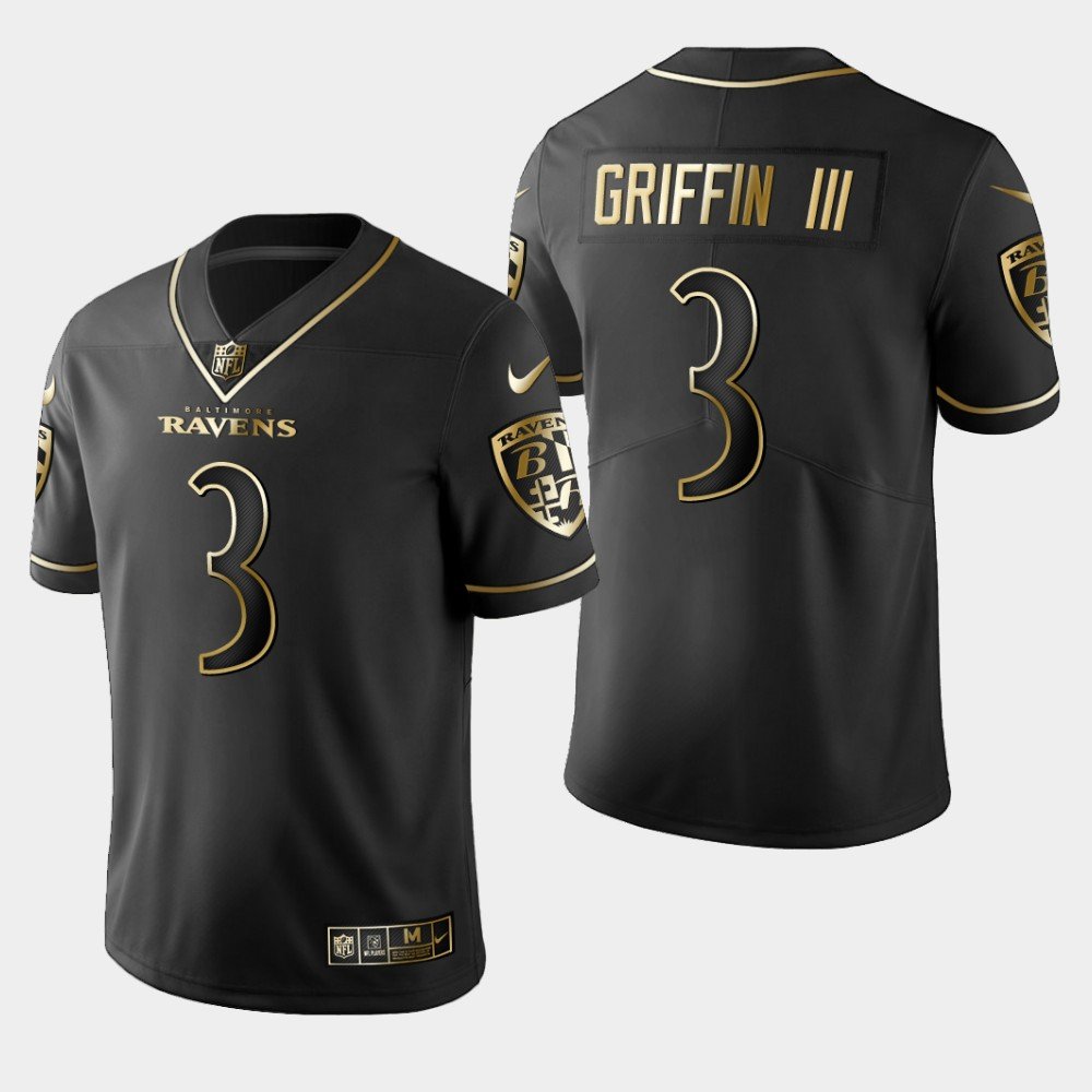 Ravens #3 Robert Griffin III Golden Edition Jersey - Black