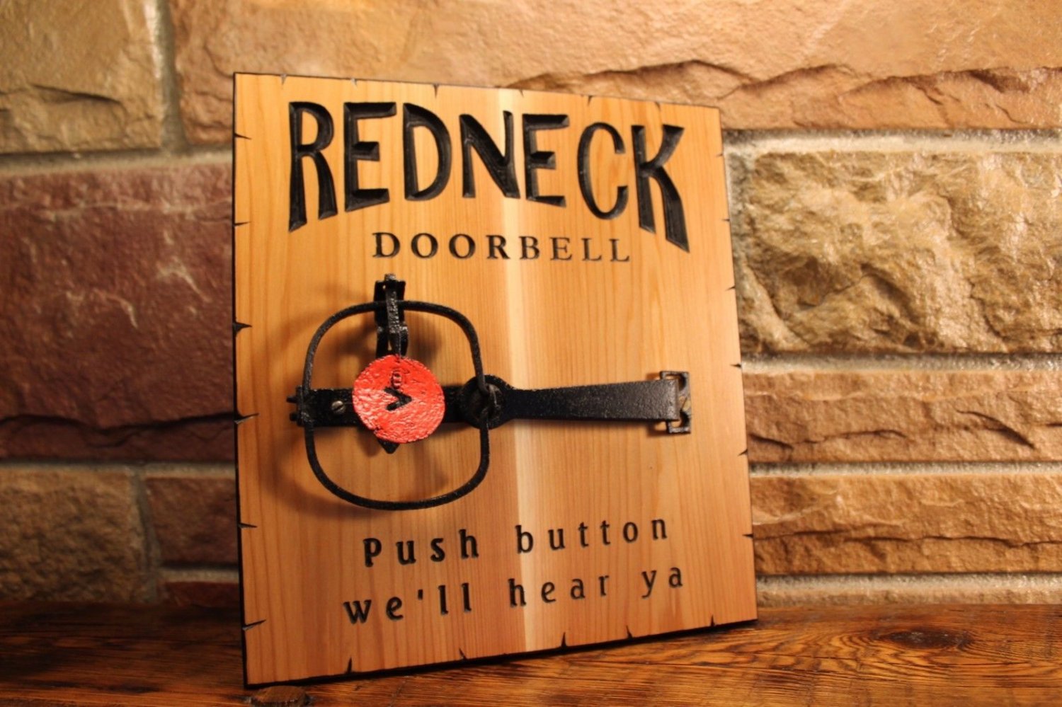 Redneck Doorbell Carved Cedar Novelty Sign Gift Decor Funny Signs