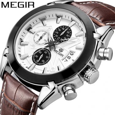MEGIR Multi-function Men's Watch Casual Fashion Quartz Waterproof Leather Men's Watch