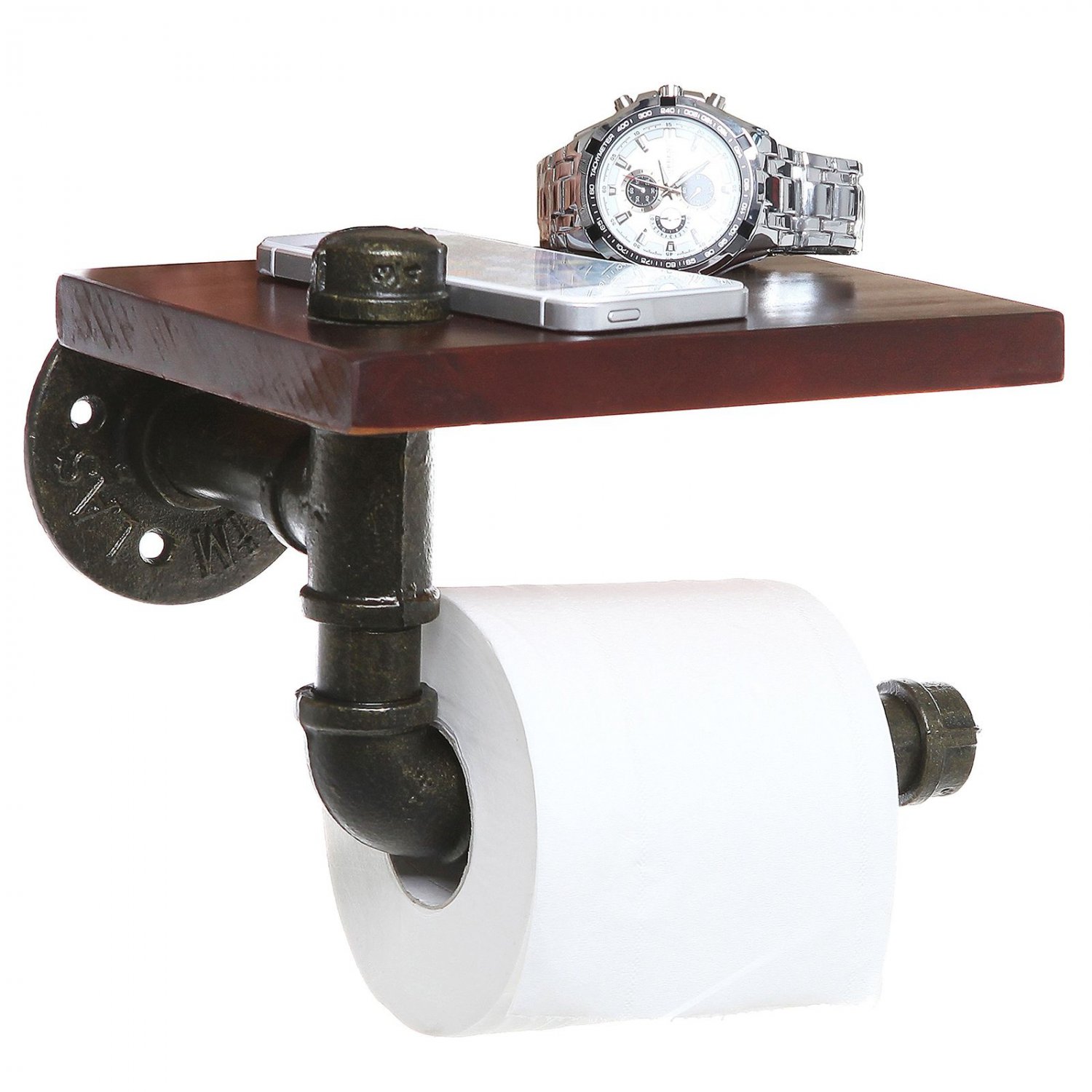 Unique Decor Wall Toilet Paper Roll Holder Bathroom Shelf Style Rustic Pipe Desi