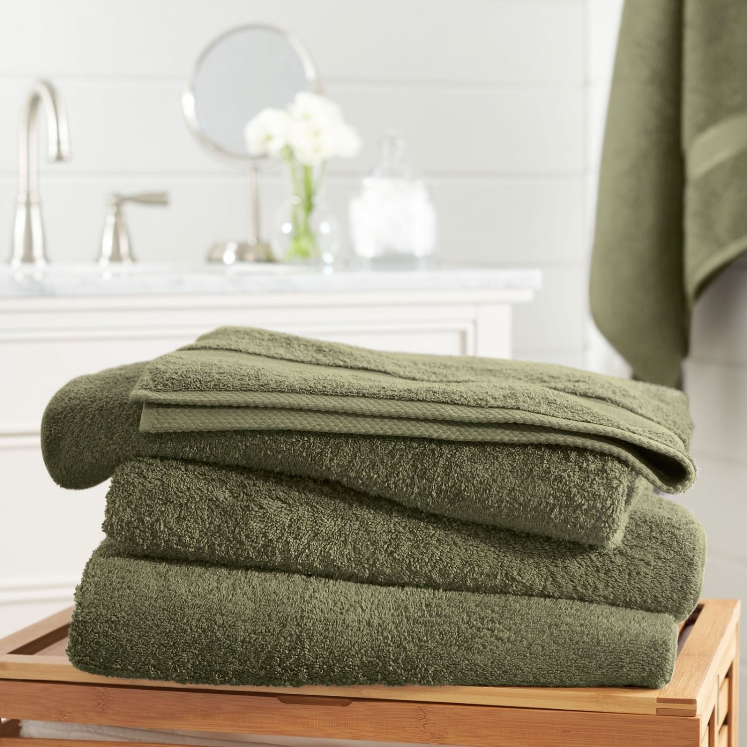 6-Piece Towel Set High Quality Blended Egyptian Cotton for Bath 600 Grams Moss
