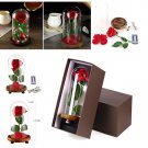 Exclusive "Beauty & the Beast" Red Silk Rose Led Light with a Wooden Base & RC