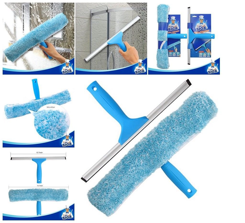 NEW Field Window Cleaning Combo Aluminum Clip Squeegee & Microfiber Window Washe