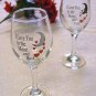 New Set of 2 Decorative Valentine Wine Glasses - I Love You To The Moon and Back