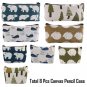 8 Packs Canvas Pencil Pen Zipper Pouch Small Cosmetic Makeup Bags Animal Style