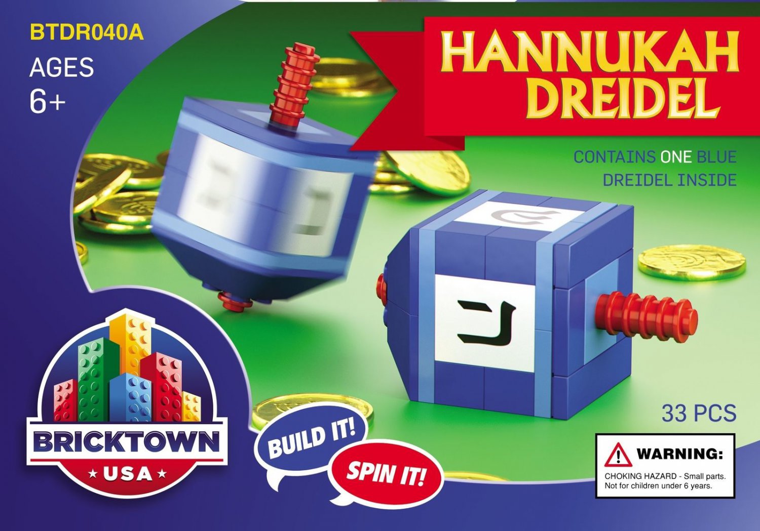 Bricktown USA Building Blocks Hanukka  Dreidel Developmental thinking Game Box