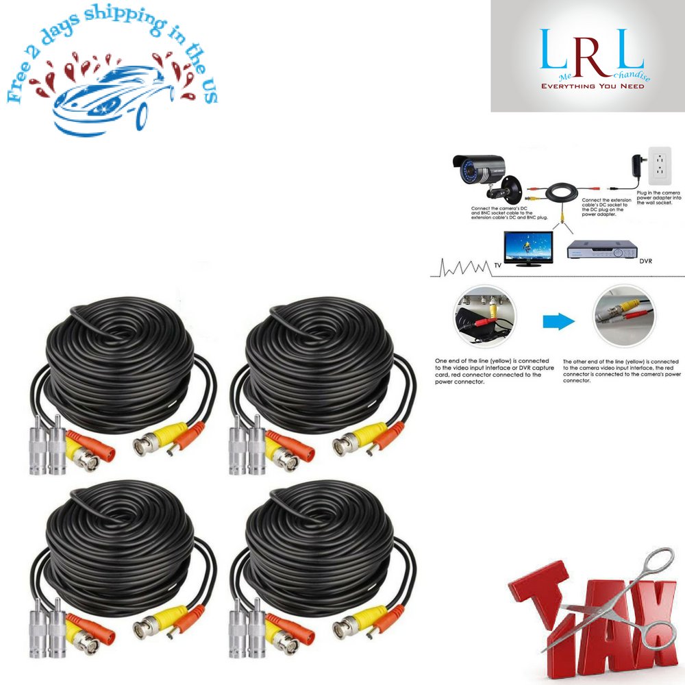 HISVISION 4 Pack 100Ft BNC Video Power Cable Security Camera Wire Cord Extension