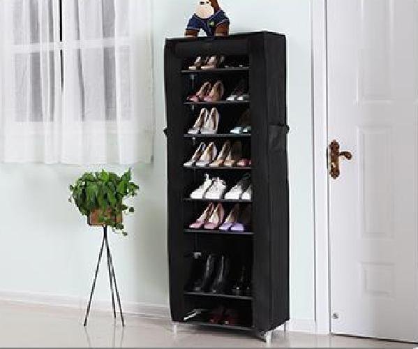 Functional 10-Tier Shoe Tower Rack with Cover 27 Pair Space Saving Shoe Storage