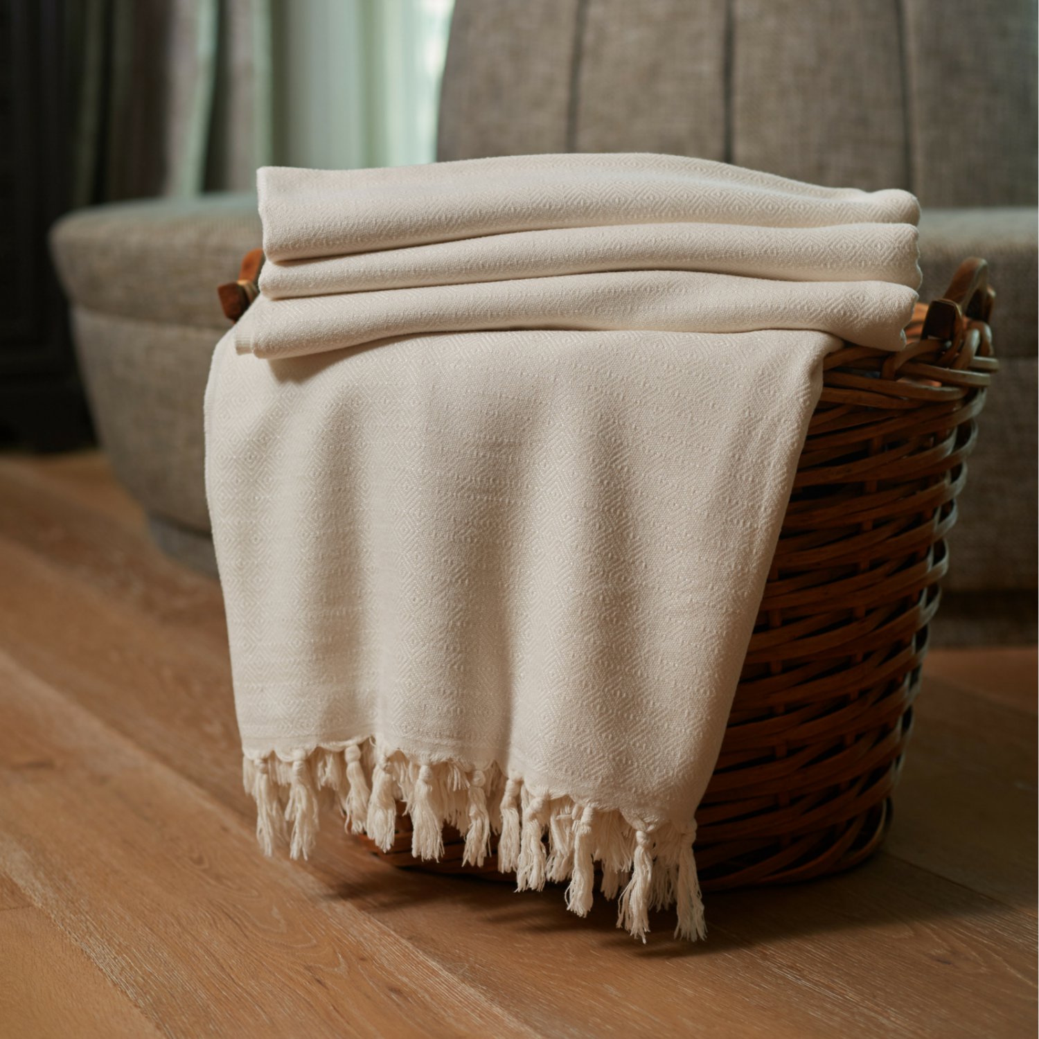 Bamboo Throw Blanket for Couch Sofa Bed with Handmade Fringes (90" L x