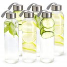 18oz Sports Water Bottles Glass 6 Pack - Nylon Protective Sleeves, Airtight Top