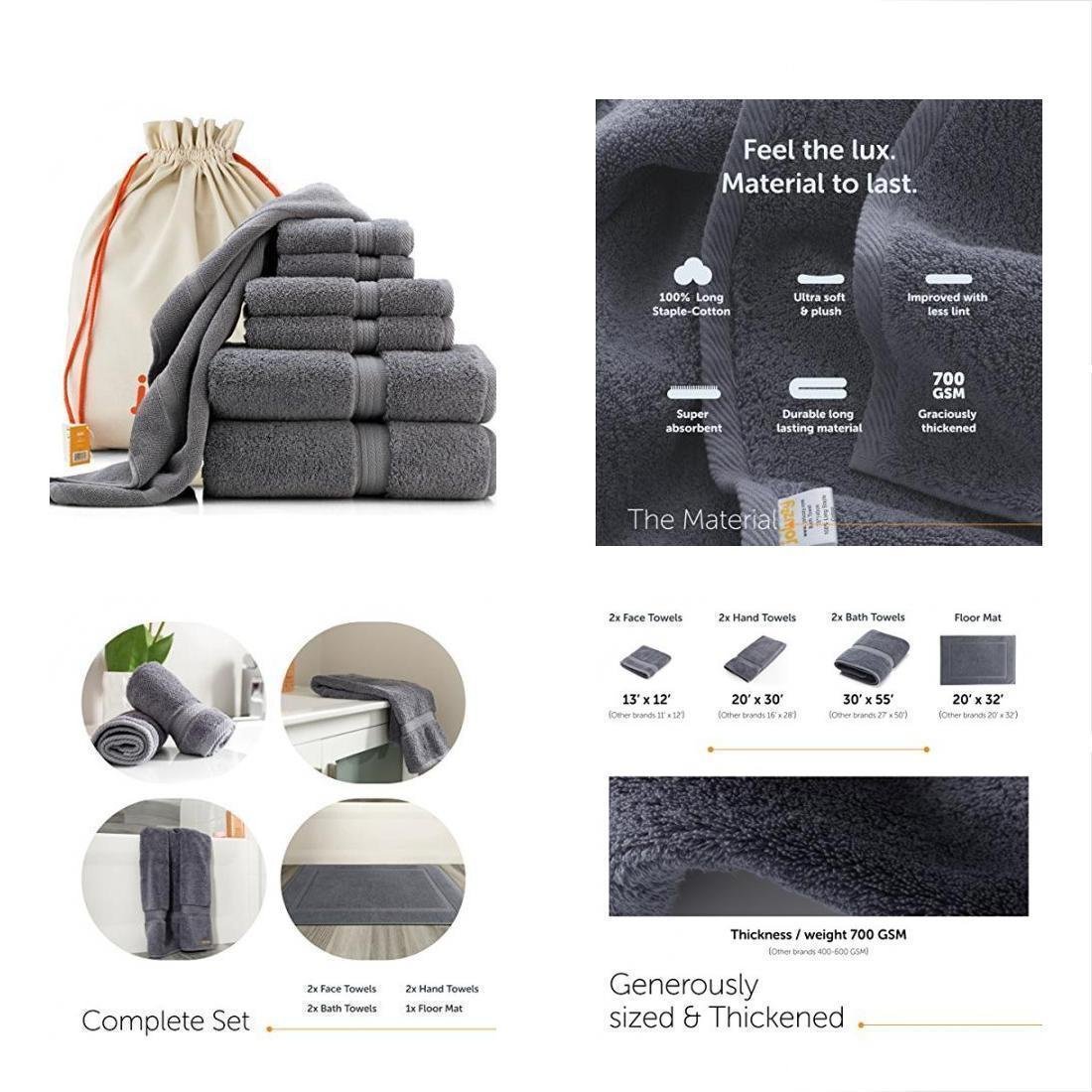 Exlusive Towel Sets 7-Piece Set, Steel-Blue/Gray 100% Long-staple Cotton High &