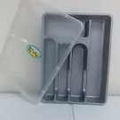 SILVERWARE CUTLERY DRAWER TRAY+TIGHT LID-UTENSIL STORAGE-SILVER