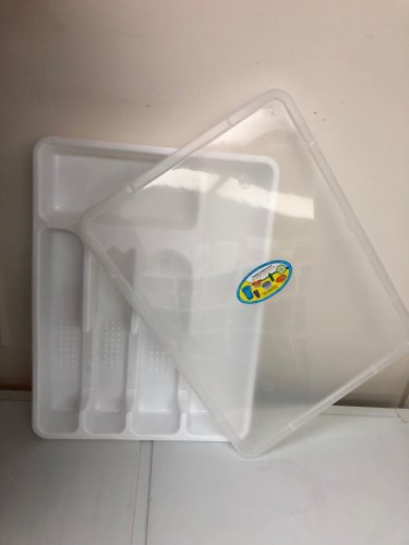 FLATWARE-CUTLERY SILVERWARE DRAWER TRAY+ COVER-TIGHT LID-WHITE