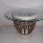 1PC-ESTATE SALE- IRON BASE+ STONE & GLASS RD TABLE-EXCELLENT