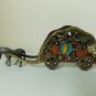 ISRAEL-1950's-MID CENTURY-BRASS ENAMEL SCULPTED-NAPKIN HOLDER-DONKEY & CARRIAGE