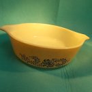 VINTAGE PYREX-500 ml-HOMESTEAD BLUE-TAN BACKGROUND W BLUE FLOWERS-MICRO OVEN