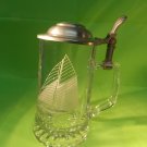 BEER STEIN-WEST GERMANY-PEWTER LID-CRYSTAL -NAUTICAL ETCHED-COLUMBIA1901 by ALWE