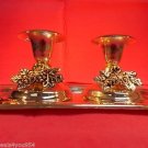 2 SABBATH CANDLESTICKS w TRAY-SILVER PLATED-GRAPES DECOR-STUDIO SILVERSMITHS