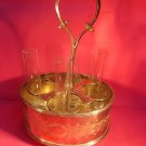 DECORATED CADDY+4 SHOT GLASSES-SILVER PLATED-VINTAGE-NICE ADDITION TO BAR