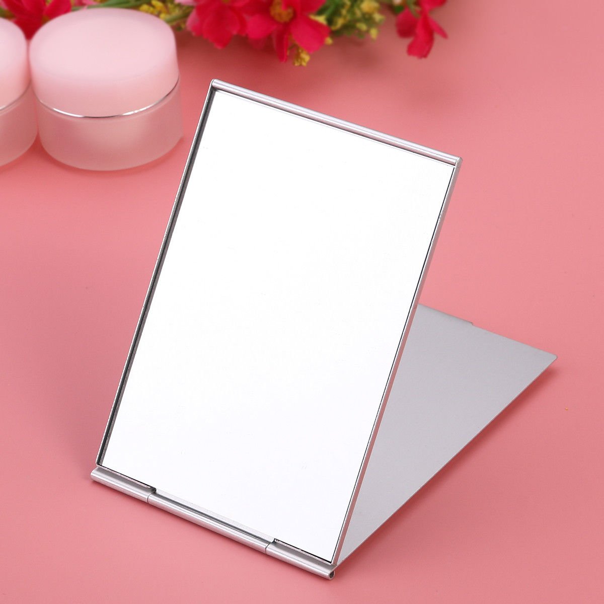 Mini Portable Vanity Mirror Single Side Travel Pocket Compact Mirror Silver