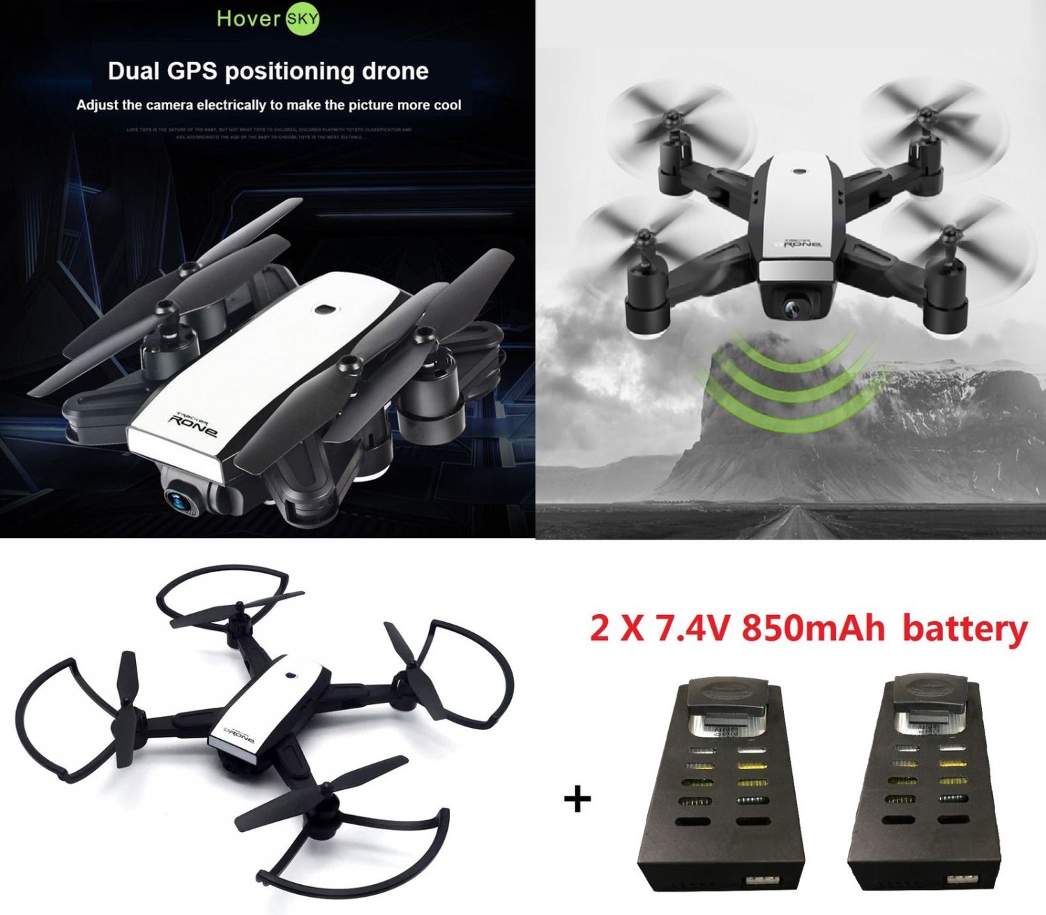 LH-X28GWF Drone Dual GPS WiFi FPV 720P Camera Brushless Quadcopter + 2 Batteries