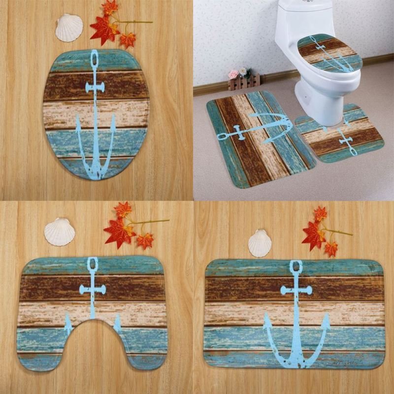3PCS Pro Coral Fleece Bathroom Pedestal Mat Non-Slip Toilet Rug Lid Cover Set