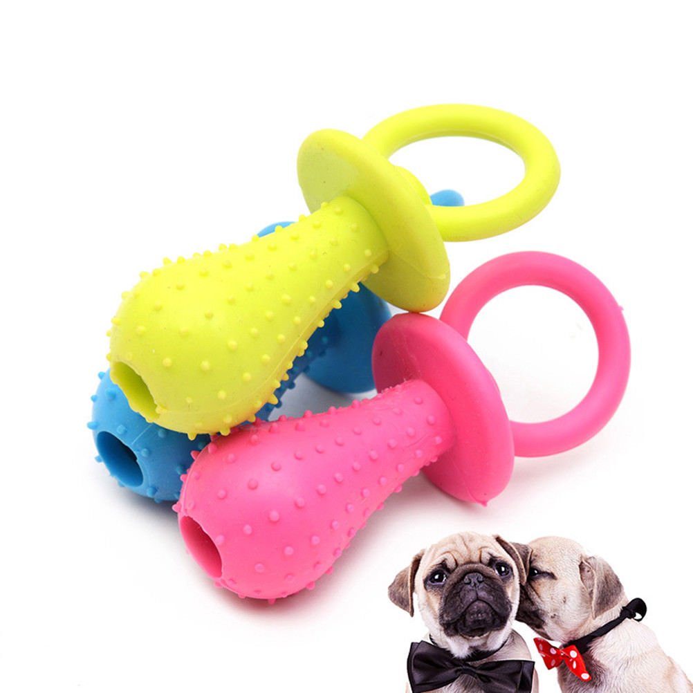 Puppy Toy With Bell Insided Pacifier Teething Training TPR Rubber Pacifiers