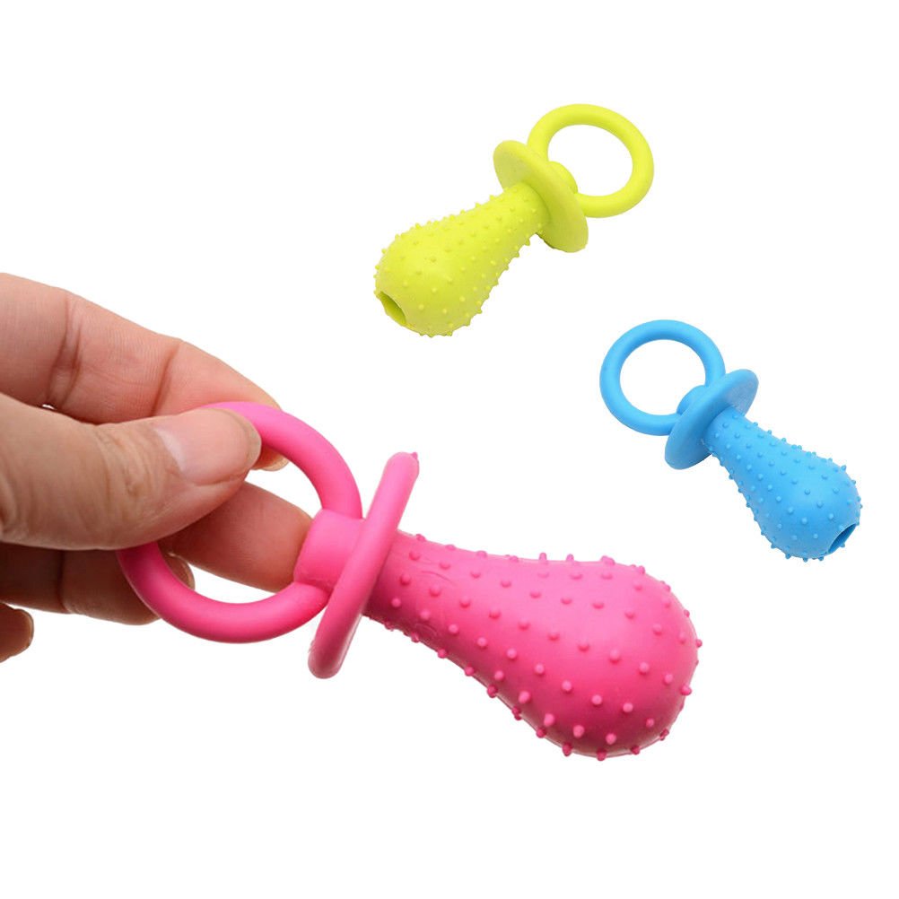 Puppy Toy With Bell Insided Pacifier Teething Training TPR Rubber Pacifiers