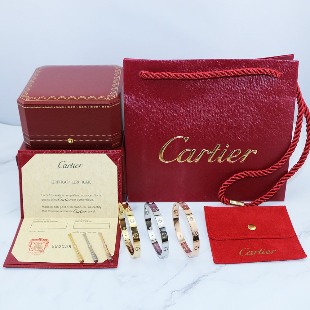 Cartier Love Bracelet 4 Diamonds 2 Bracelets With 1 Luxury Box Set