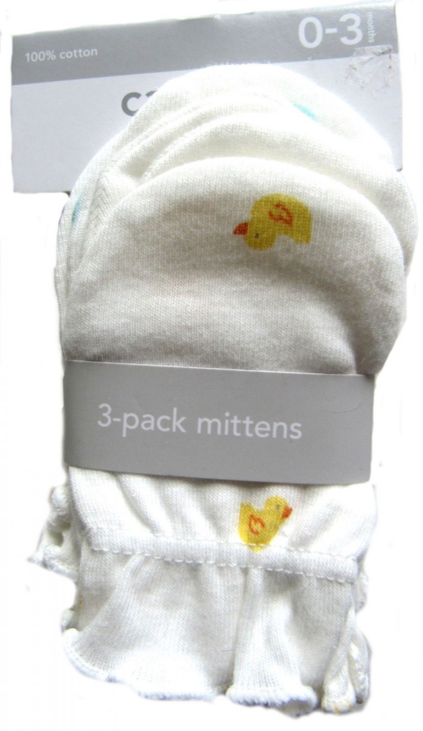 Carter's 3 Pair No Scratch Mittens 0 3 Months Gloves Baby Boy Girl White