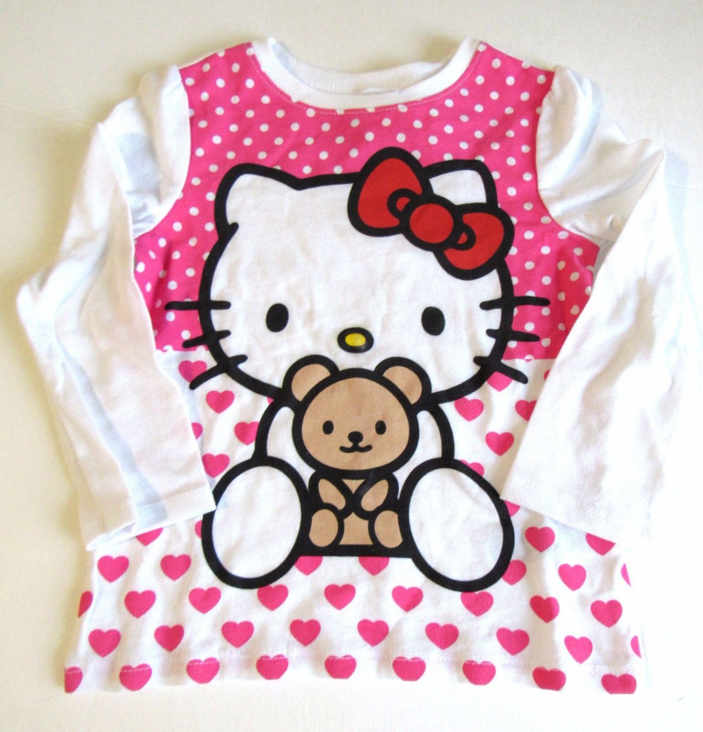 New Old Navy Hello Kitty Shirt Girls White Pink 3 Toddler Red Bow Bear