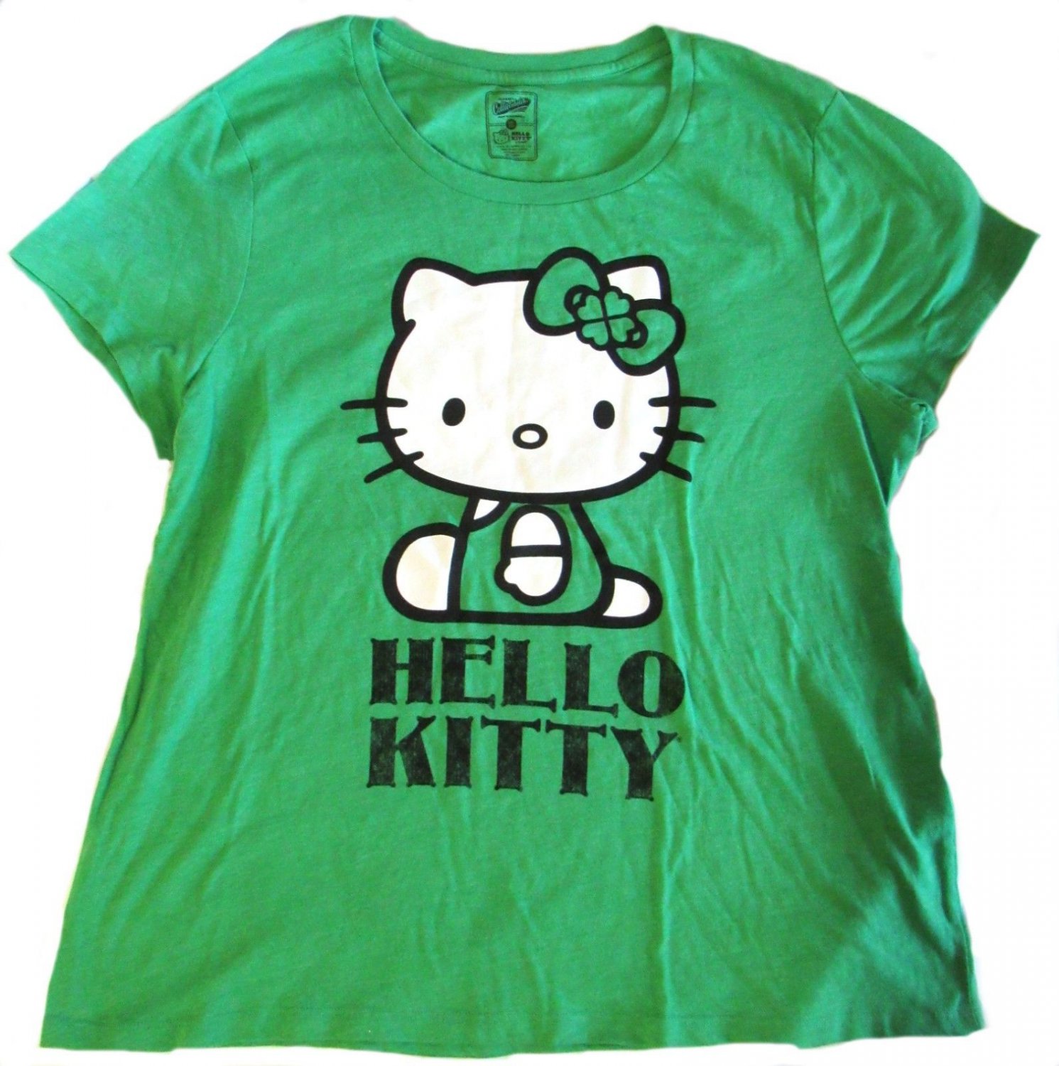 Hello Kitty Womens Green Shirt Large (12-14) Short Sleeve St. Patricks Day