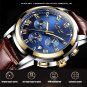 Men's Watch LIGE Top Brand Leather Waterproof Clock Gold Watch Relogio Masculino