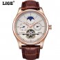 LIGE watches Automatic mechanical Sport clock leather Casual business wristwatch Gold relojes hombre