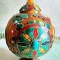 Amber Pot with Turquoise, Lapis and Coral -Hand made