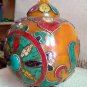 Amber Pot with Turquoise, Lapis and Coral -Hand made