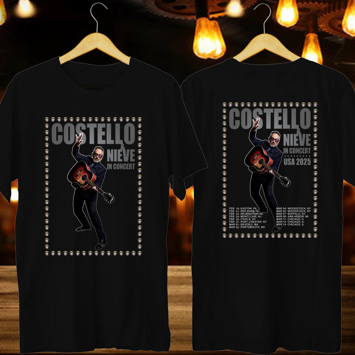 ELVIS COSTELLO IN CONCERT TOUR 2025. ELVIS COSTELLO. UNISEX BLACK TEE DM01