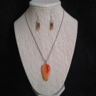 Orange Druzy Geode Agate Pendant Necklace & Earrings Set