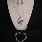 Gray & White Agate Pendant Necklace, Bracelet, & Earrings Set S1006