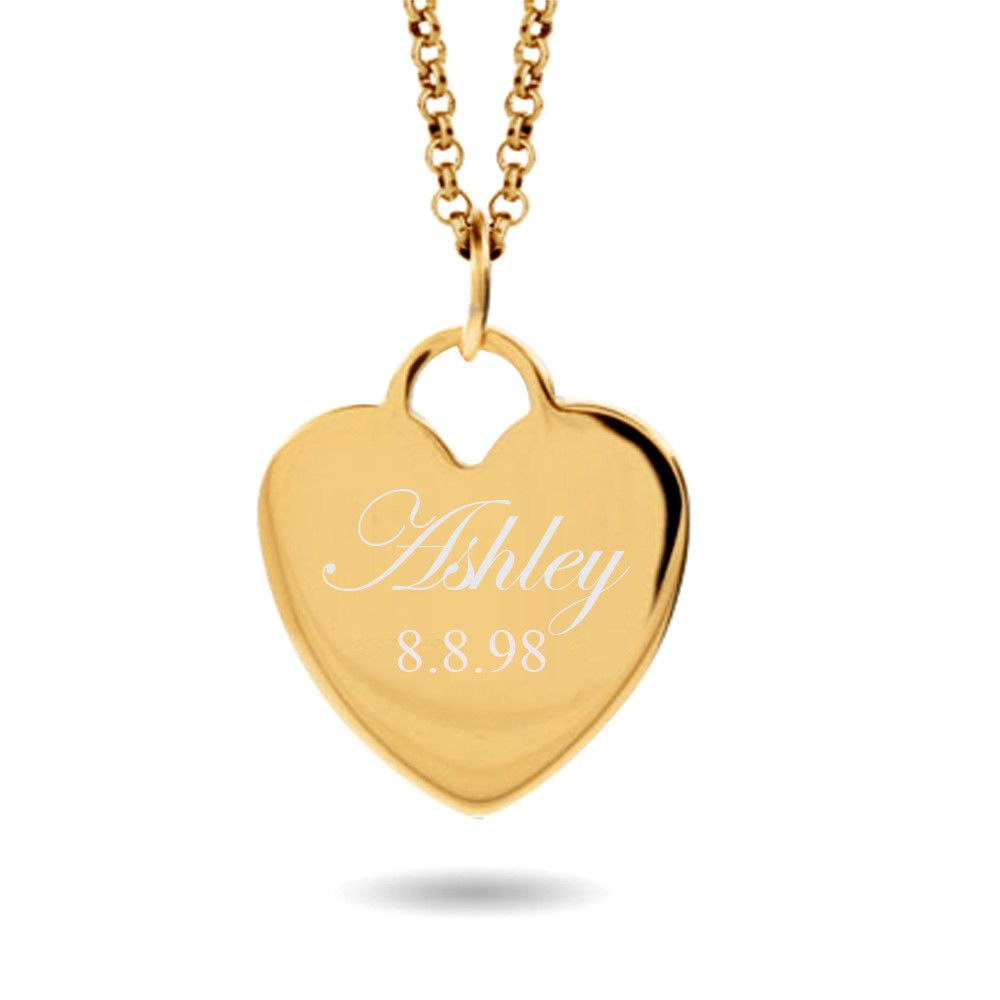 Personalized Name Heart Necklace Custom Engraved Gold Silver Stainless Steel