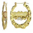 Personalized Gold Bamboo Hoop Earrings with Name 1.9 inches Custom Any Name