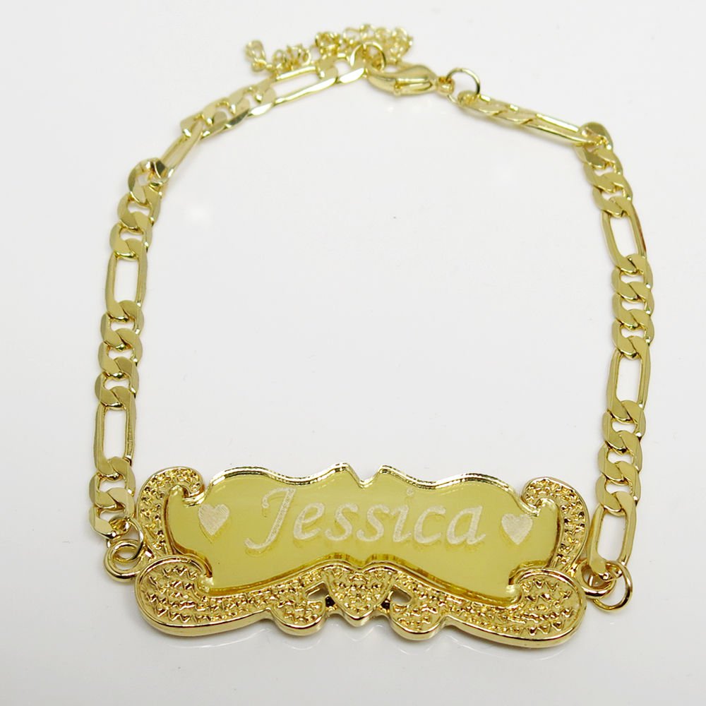 18K Yellow Gold Plated Personalized  I.D. Name  Bracelet  Mens Leady
