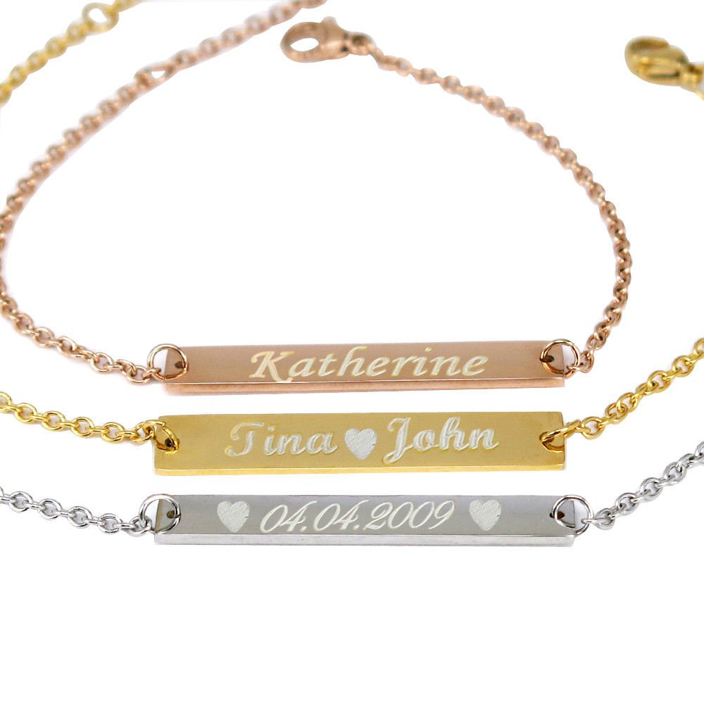 Personalized Silver Initial Bar Bracelet for her Nameplate Bracelets for him