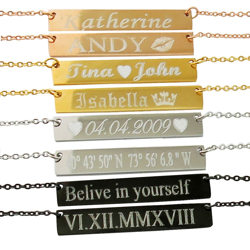 Personalize Nameplate Necklaces Custom Bar Necklace Engraved Name Necklace Chain