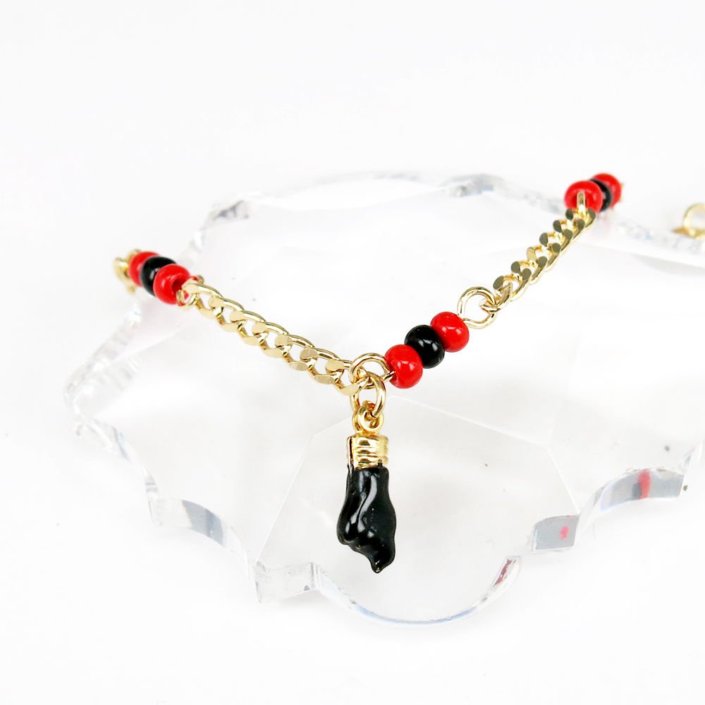 18K Gold Filled  PULSERA MANO DE AZABACHE BEBE/BABY AZABACHE BRACELET 5.5"