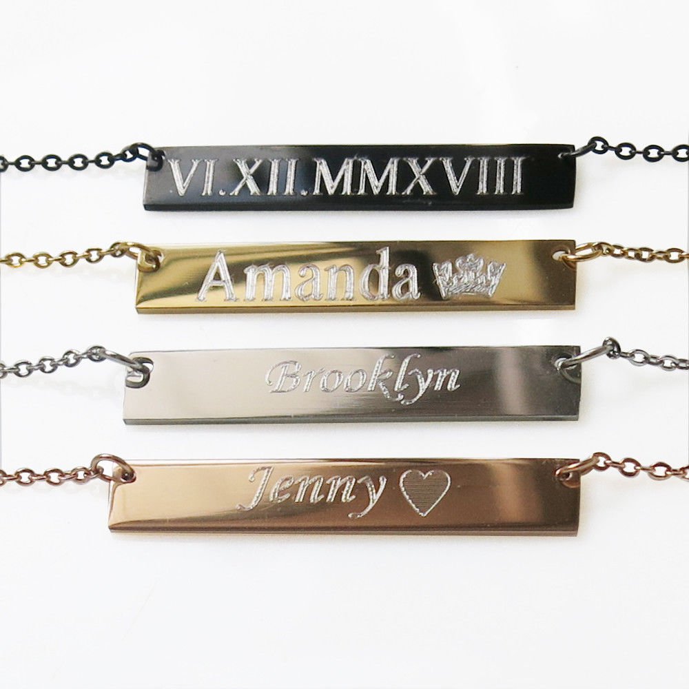 Personalized Name Bar Necklace Custom Engraved Any Name Necklace Stainless Steel