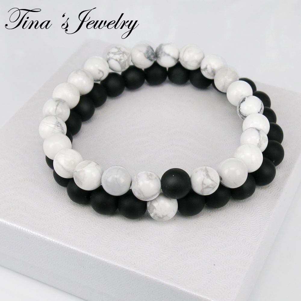 Black and White Bracelets Onyx Beaded Bracelets Lover Couple Distant Bracelet-32