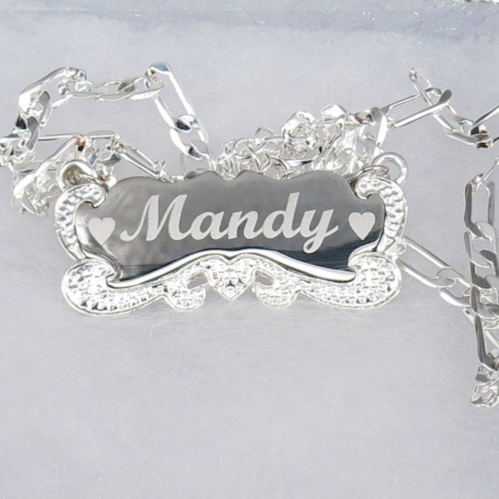 Personalized Silver Engraved Any Name Plate Necklace Brush Script * US SELLER