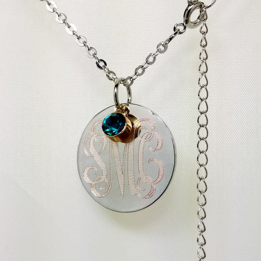 Monogram  Personalized Circle Necklace 925 Sterling Silver
